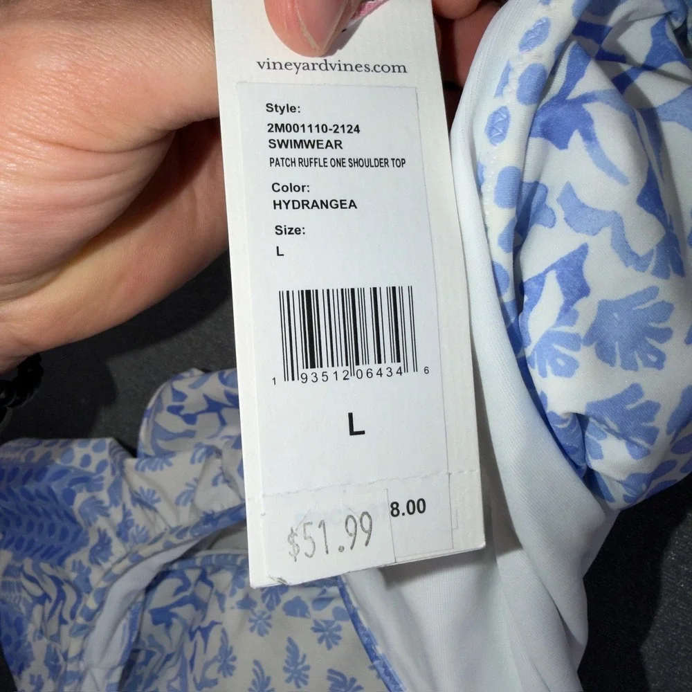 Vineyard Vines Painted‎ Patch Ruffle One Shoulder Bikini Set Blue White L/XL